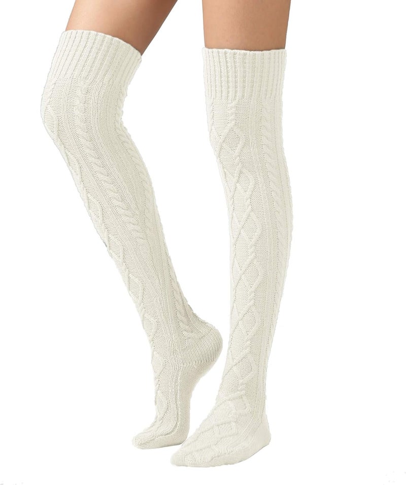 SherryDC Women's Cable Knit Thigh High Boot Socks Extra Long Winter Stockings Leg Warmers - Image 1